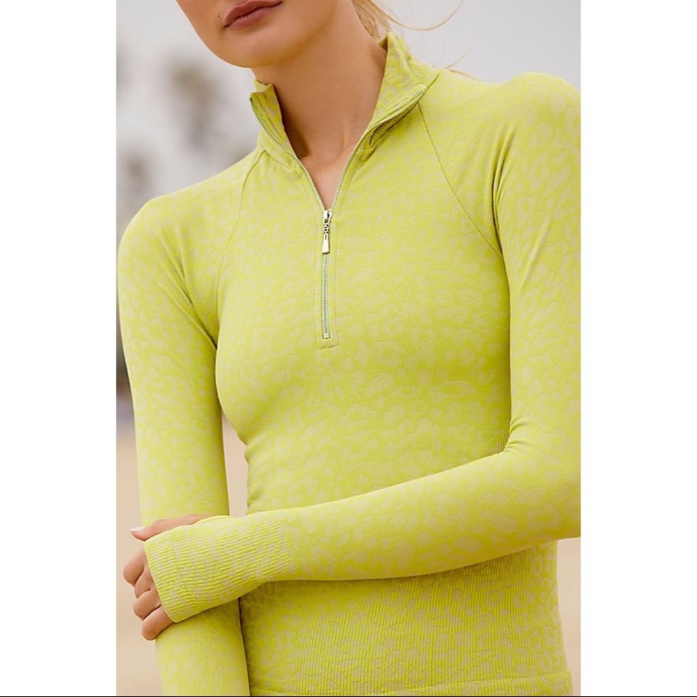 NWT Free People Leopard Layering Lime Long Sleeve